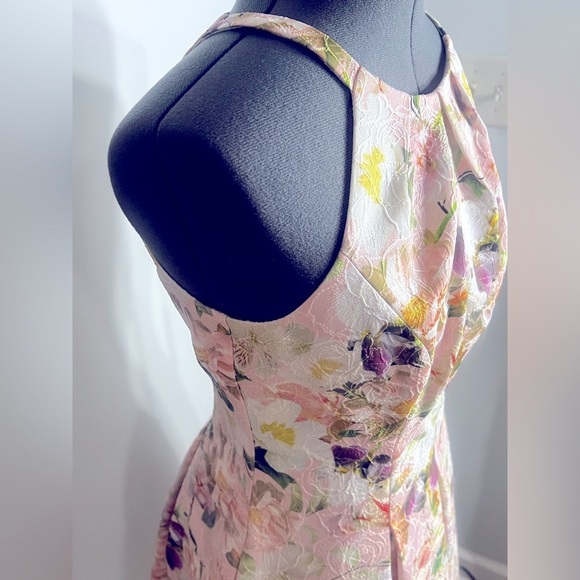 NWT Vince Camuto Sz 6 Pink Jacquard Floral Halter Fit & Flare Dress w/ Pockets - Picture 9 of 16